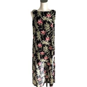 Vintage 90s Fashion Bug Dress Womens Floral Maxi Sleeveless Tropical Size 12